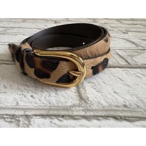 Barneys New York Leopard Print Belt with Gold Buckle